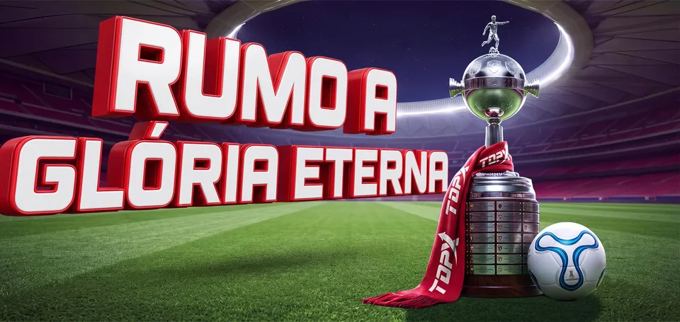 Banner da TopX sobre futebol com taça, bola e cachecol da marca